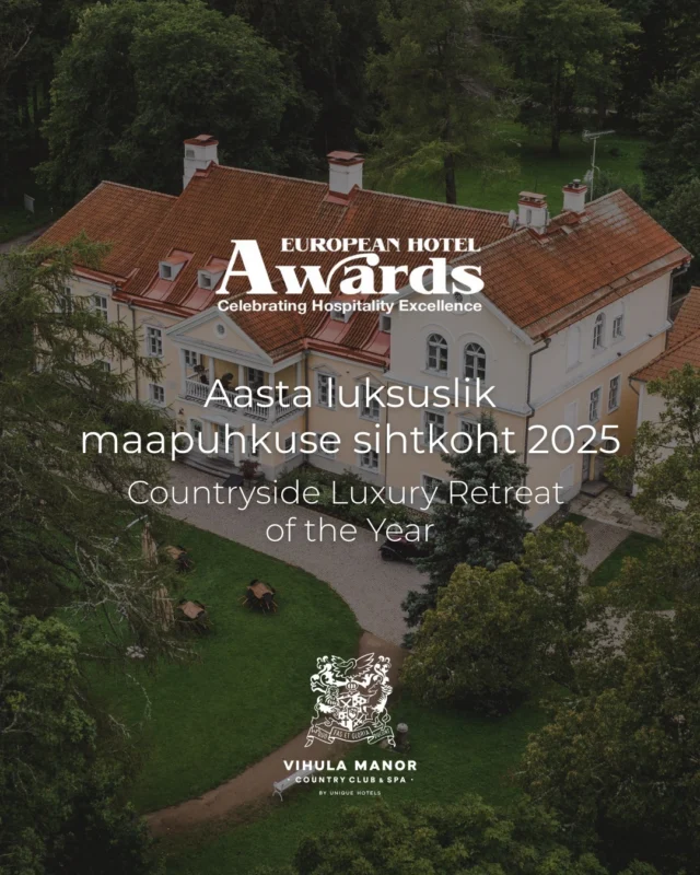Meil on hea meel jagada uudist, et Vihula Mõis pälvis European Hotel Awards 2025 galal tiitli “Aasta luksuslik maapuhkuse sihtkoht Euroopas” (“Countryside Luxury Retreat of the Year”).

Auhind tõstab esile mõisa külalislahkuse, kõrge teeninduskvaliteedi ja võime pakkuda meeldejäävat elamust erilises keskkonnas. Suur tänu kõigile külalistele, kes on meie juures puhanud – teie usaldus ja valik meid külastada muudab meie töö tõeliselt tähendusrikkaks.

Lahemaa südames asuv 13. sajandi Vihula Mõis on juba varem pälvinud tiitli “Euroopa parim ajalooline hotell 2020” ja jätkab oma külalistele elamuste pakkumist.

@visitviru

***
In English:
We are delighted to share the news that Vihula Manor has been awarded “Countryside Luxury Retreat of the Year” at the European Hotel Awards 2025.

This award highlights our manor’s warm hospitality, high-quality service, and ability to provide guests with memorable experiences in a unique setting. A heartfelt thank you to all our guests who have stayed with us – your trust and choice to visit us make our work truly meaningful.

Located in the heart of Lahemaa, the 13th-century Vihula Manor previously received the title “Europe’s Best Historic Hotel 2020” and continues to offer unforgettable experiences for those seeking a luxurious and peaceful countryside getaway.

.
.
#vihulamanor #coutrysidehotels #hotelawards