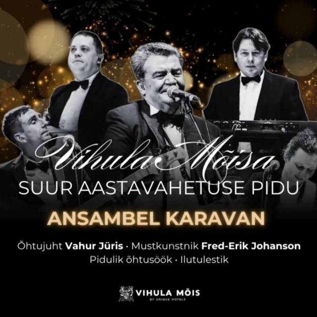 Veeda vana aasta õhtu koos meiega! Särav algus uuele aastale. Talviselt kaunis mõis, küünlavalgus ja hõrgud maitsed loovad imelise õhtu.✨

Ansambel Karavan täidab ruumi hea tantsumuusikaga ja Karl Madise sametine hääl loob emotsioone. Mustkunstnik Fred-Erik Johanson lisab õhtule müstilist võlu ja ootamatuid üllatusi.

✨Südaööl unistame ja soovime soove, et aasta tuleks hea! Hubane majutus, rikkalik hommikusöök ja hiline väljaregistreerimine annavad võimaluse nautida igat hetke✨
@ansambel.karavan